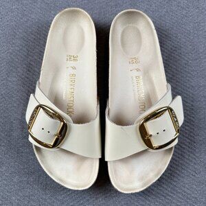 Birkenstock Madrid Big Buckle Sandals Ivory Leather Gold Buckle Women’s 38 L7 M5